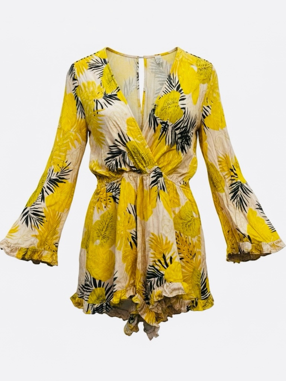 mahina Yellow Floral Wrap Romper